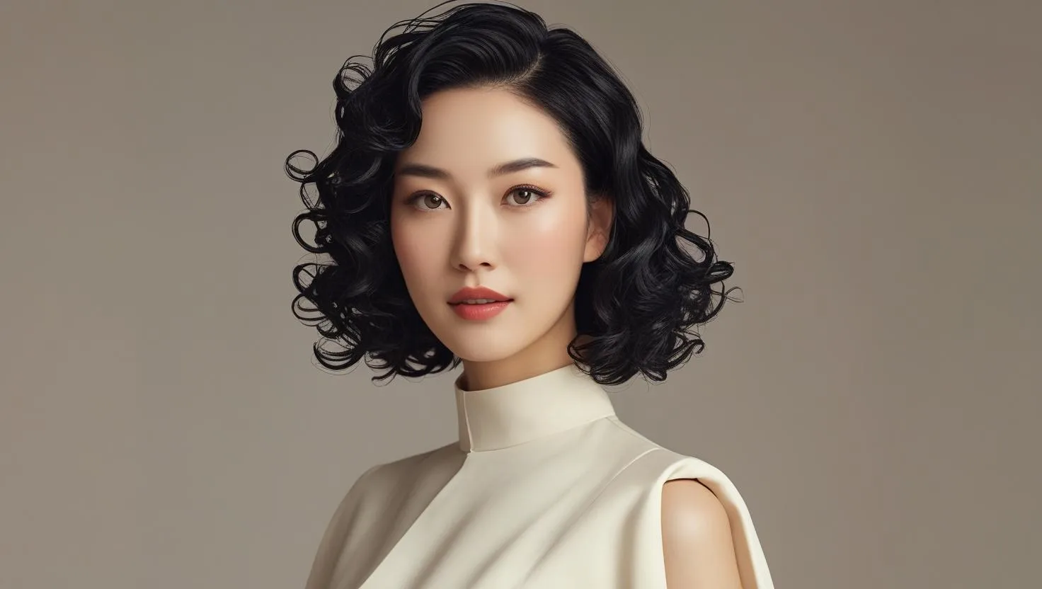 Picture of a beautiful woman with stylish curly hair. (1)